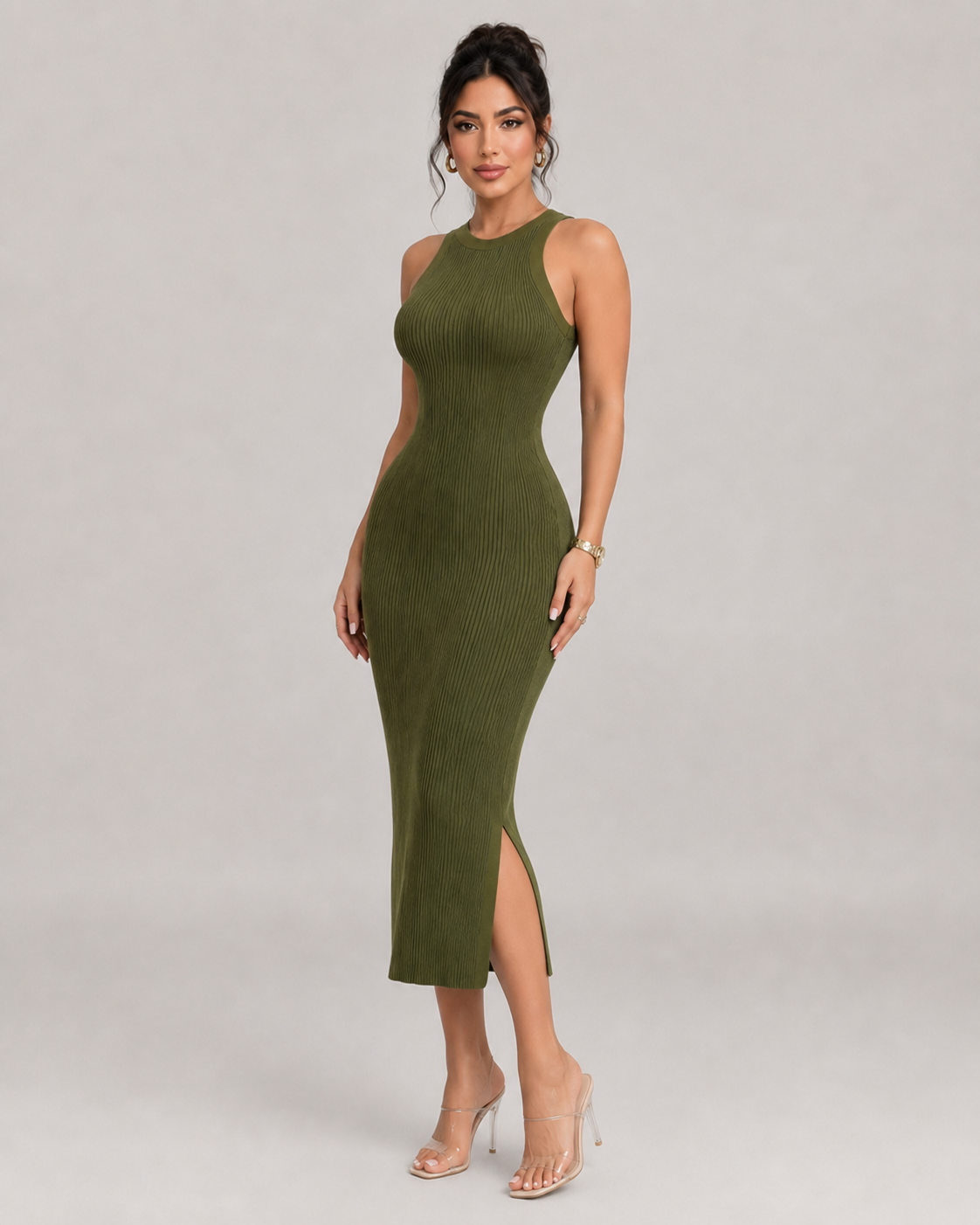 Ondine Wave Textured Stretch Knit Bodycon Midi Dress