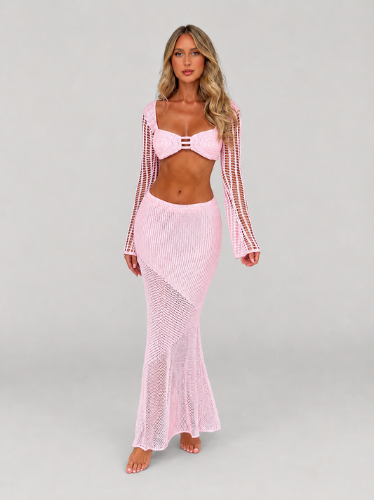 Suki Crochet Knit Crop Top and Midi Skirt Co-ord Set