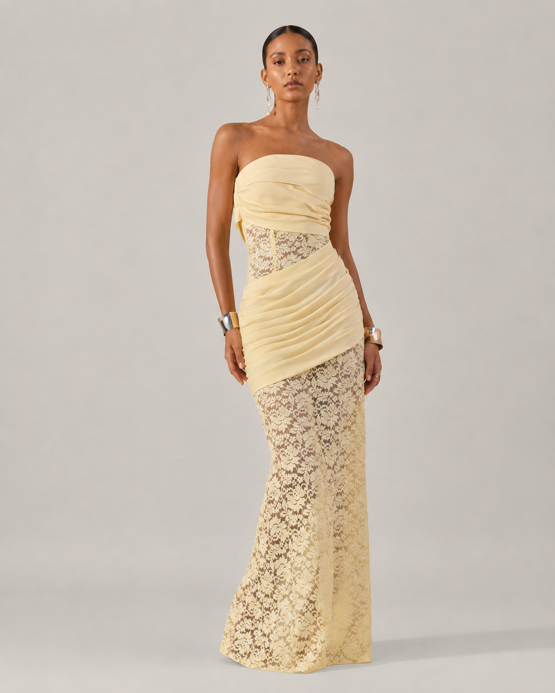 Araminta Strapless Lace High Slit Mermaid Maxi Dress