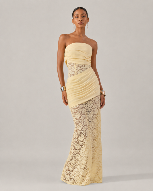 Araminta Strapless Lace High Slit Mermaid Maxi Dress
