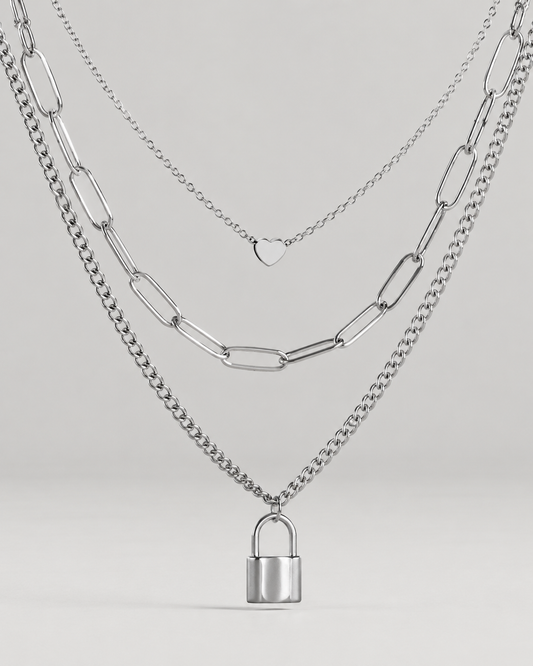 Lois Heart Lock Layered Stainless Steel Necklace