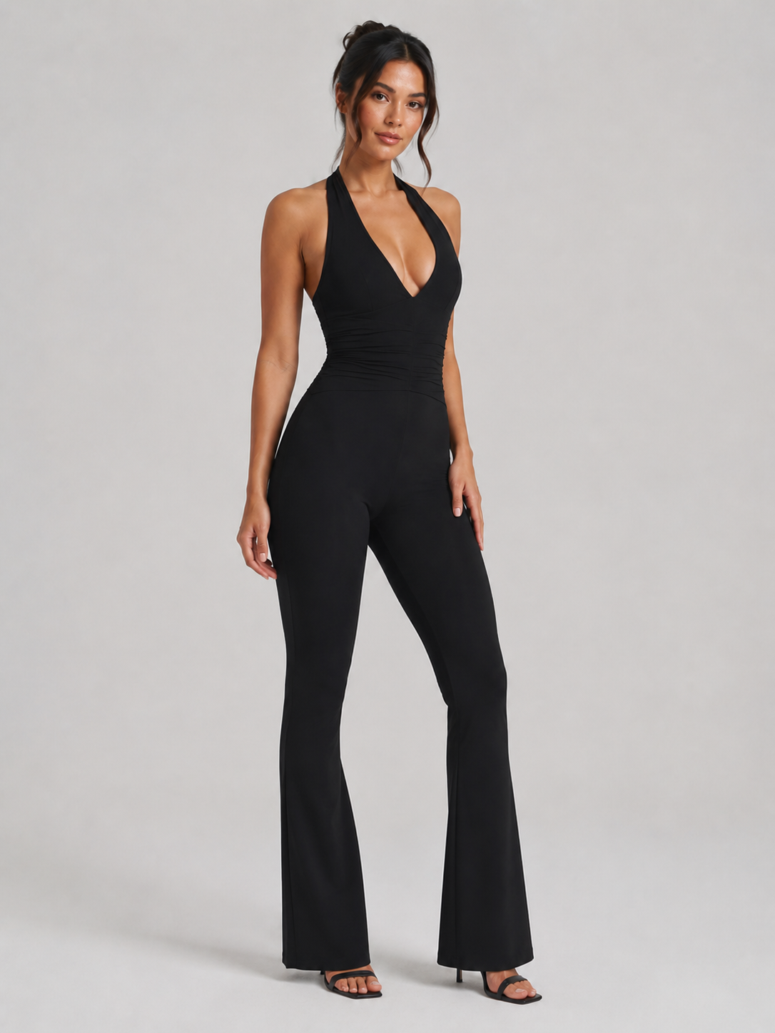 Remy V-Neck Flared Leg Stretch Workout Jumpsuit