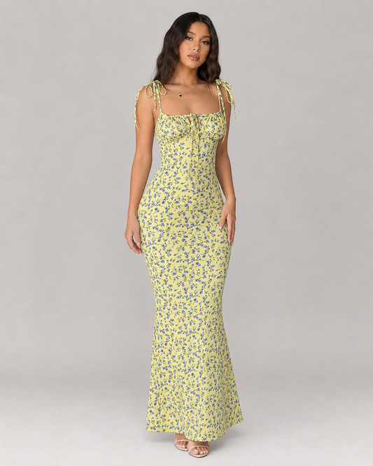 Iris Tie Strap Floral Midi Dress with Leg Split