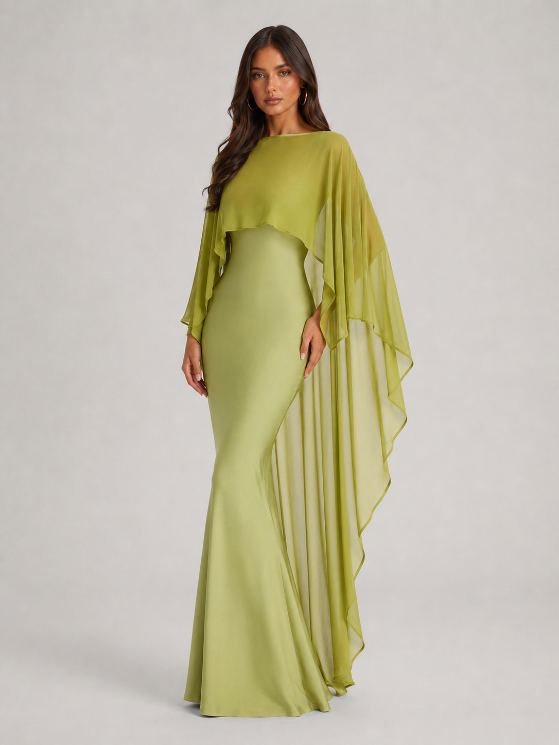 Lena Asymmetric Draped Shawl Detail Maxi Dress