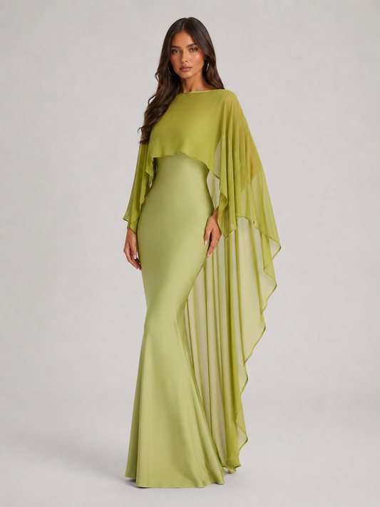 Lena Asymmetric Draped Shawl Detail Maxi Dress