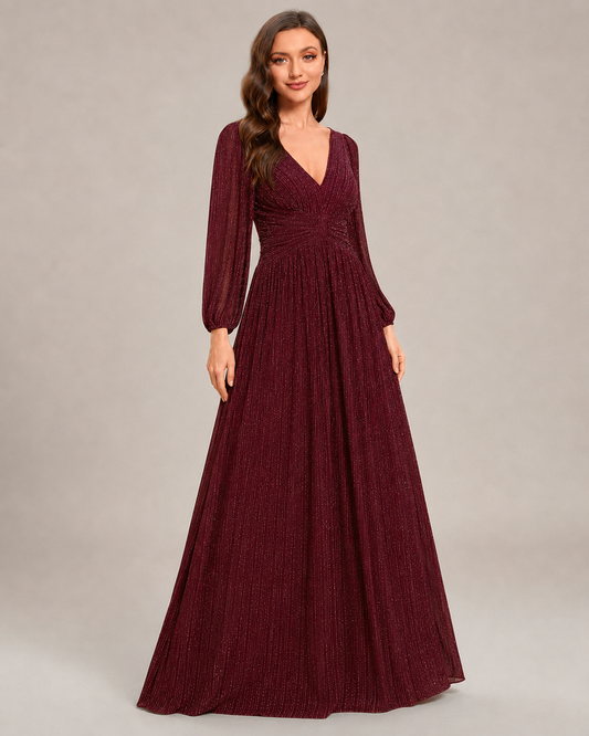 Stella Sparkle Sequin V-Neck Maxi Dress with Sleeves