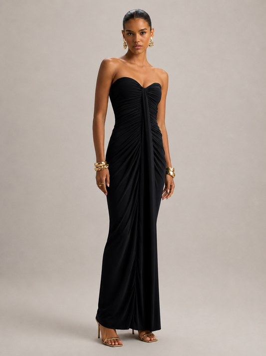 Portia Strapless High Waist Chiffon Maxi Dress