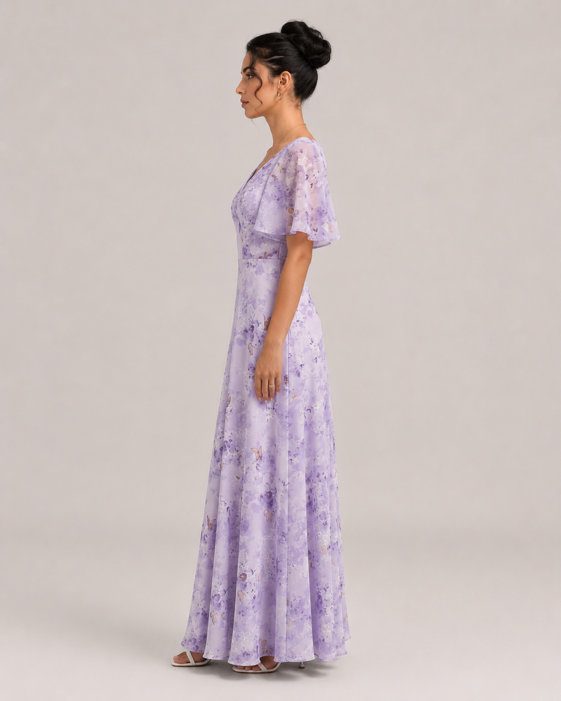 Violette Butterfly Print Batwing Mini Dress in Lavender