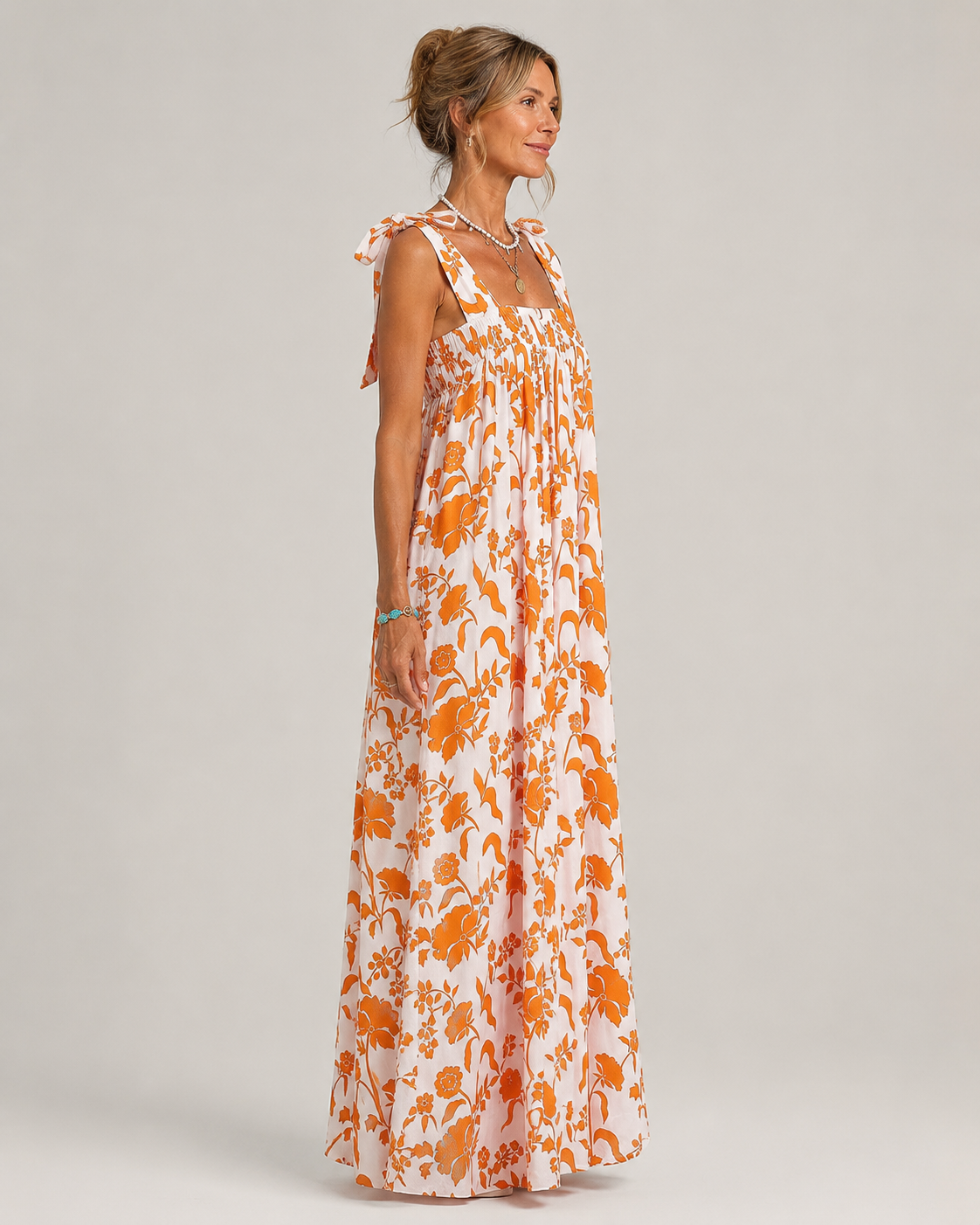 Romy Square Neck Tie Strap Boho Print Maxi Dress