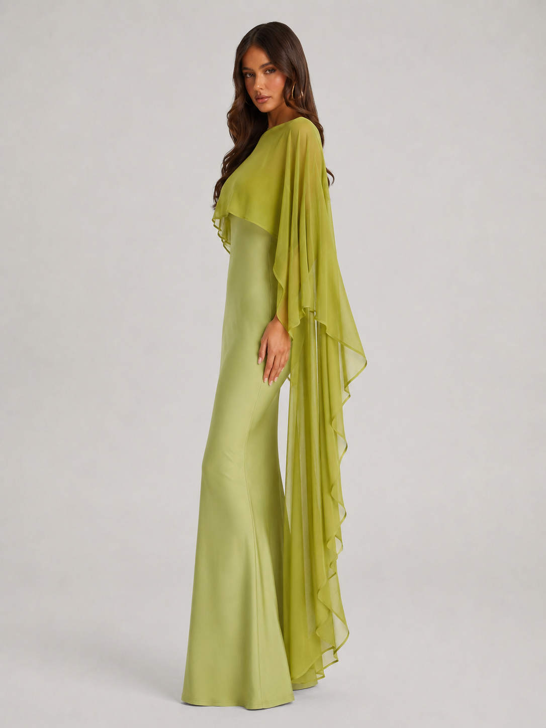 Lena Asymmetric Draped Shawl Detail Maxi Dress
