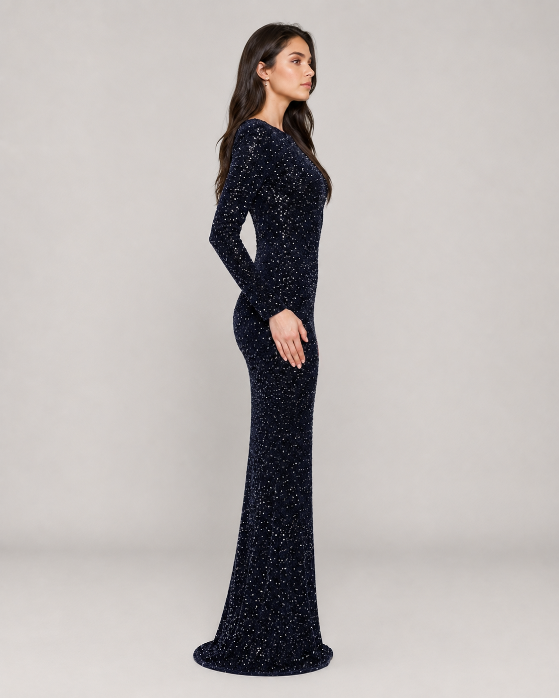 Zelda Stretch Sequin Long Sleeve Mermaid Maxi Dress