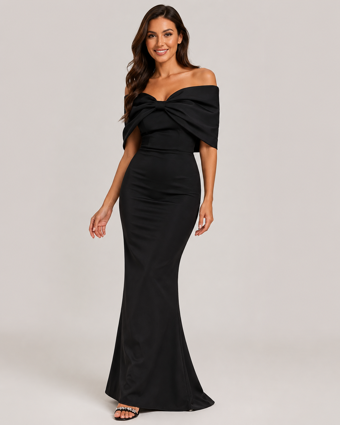 Cordelia Off Shoulder Satin Mermaid Evening Dress