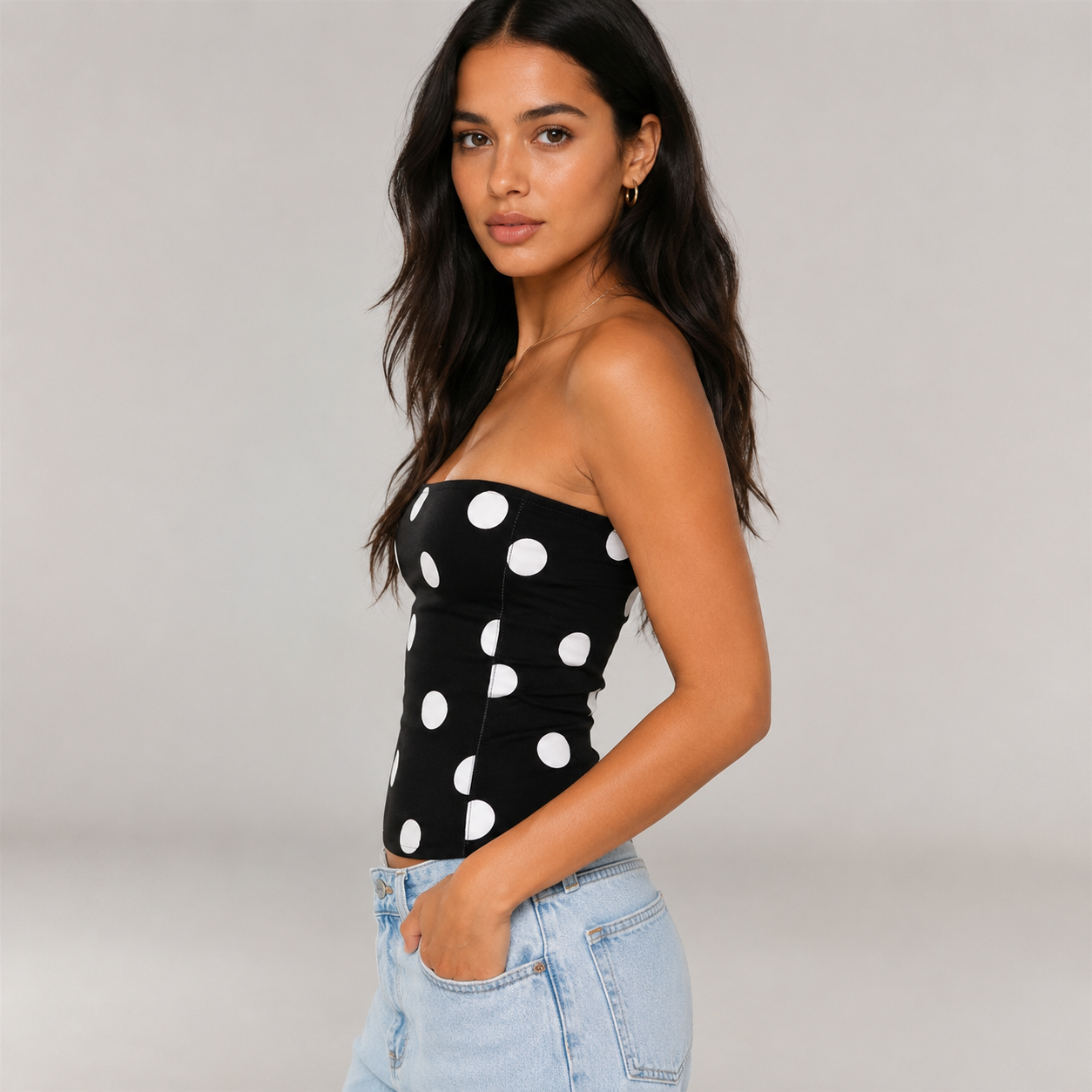 Dodie Polka Dot Tie Front Strapless Corset Top