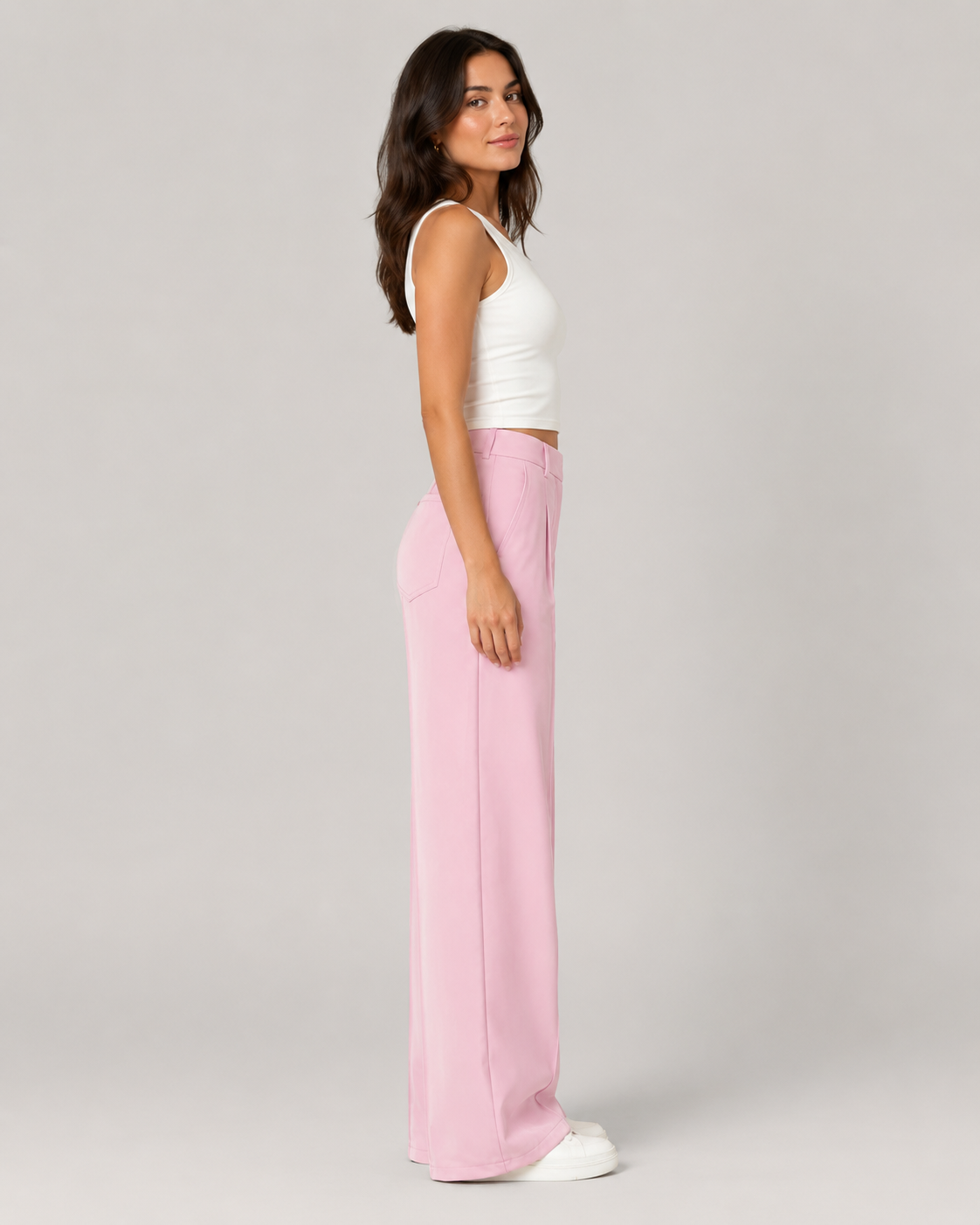 Rosie Pleat Front High Waist Wide Leg Trousers in Pink