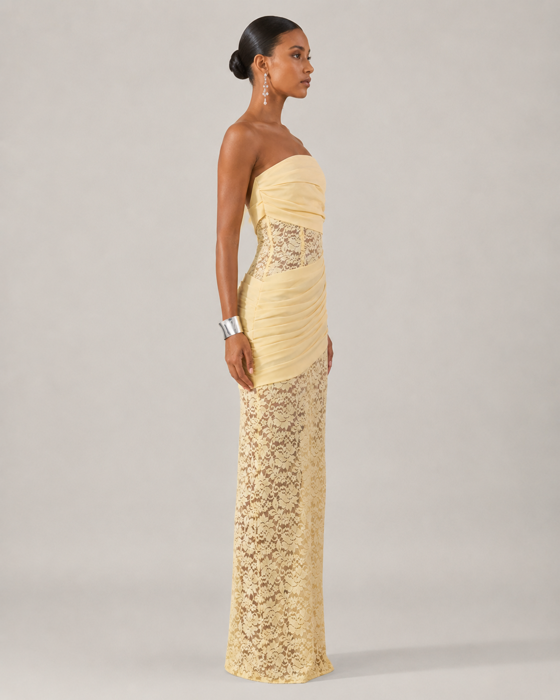 Araminta Strapless Lace High Slit Mermaid Maxi Dress