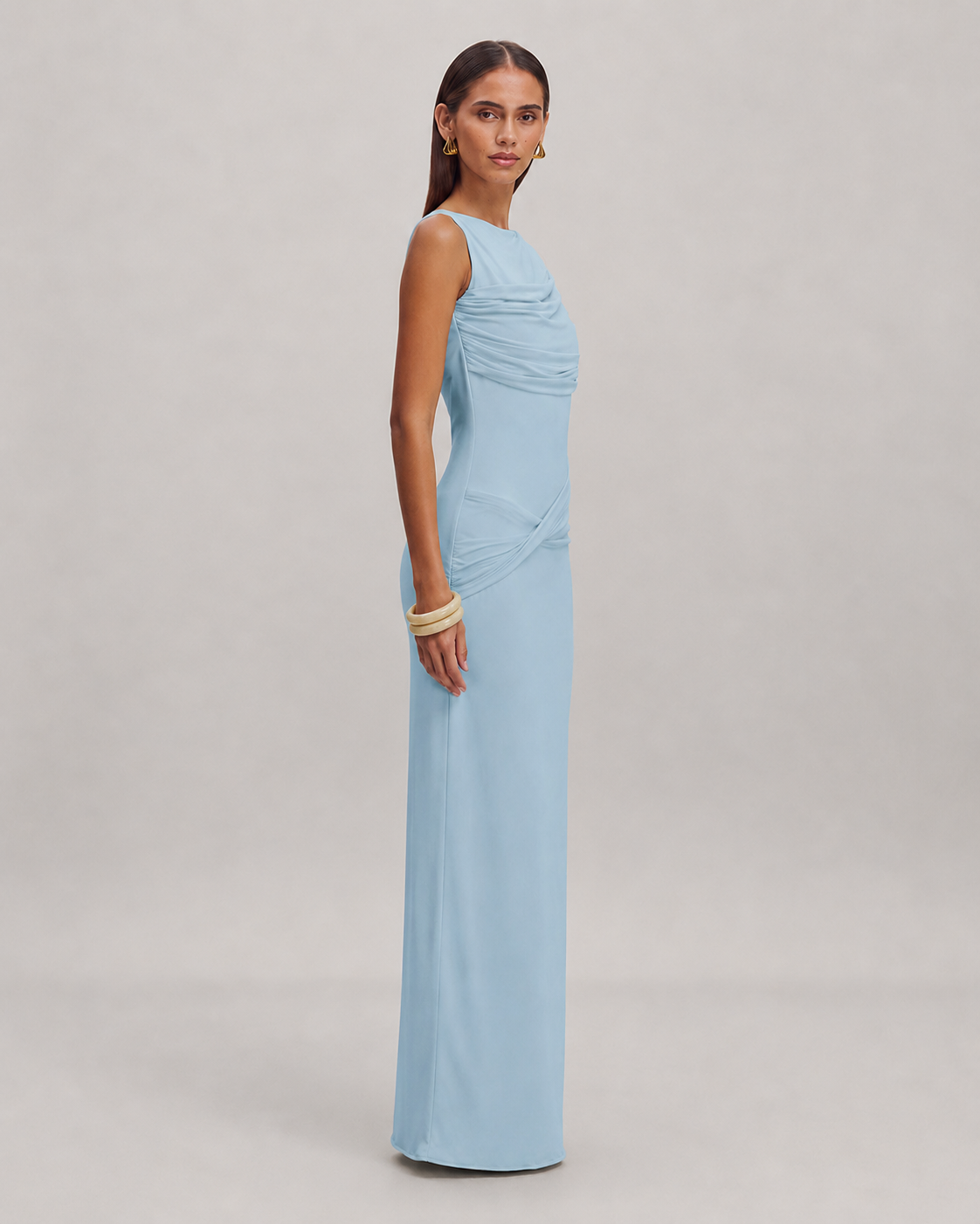 Nell Square Neck Pleated Backless Split Maxi Dress