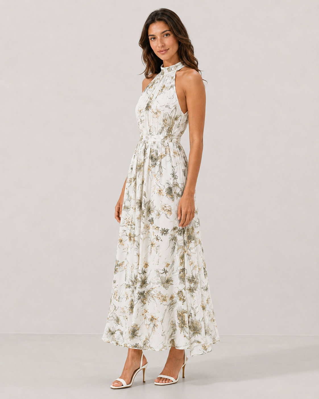 Posy Halter Neck Flowy Floral Chiffon Maxi Dress