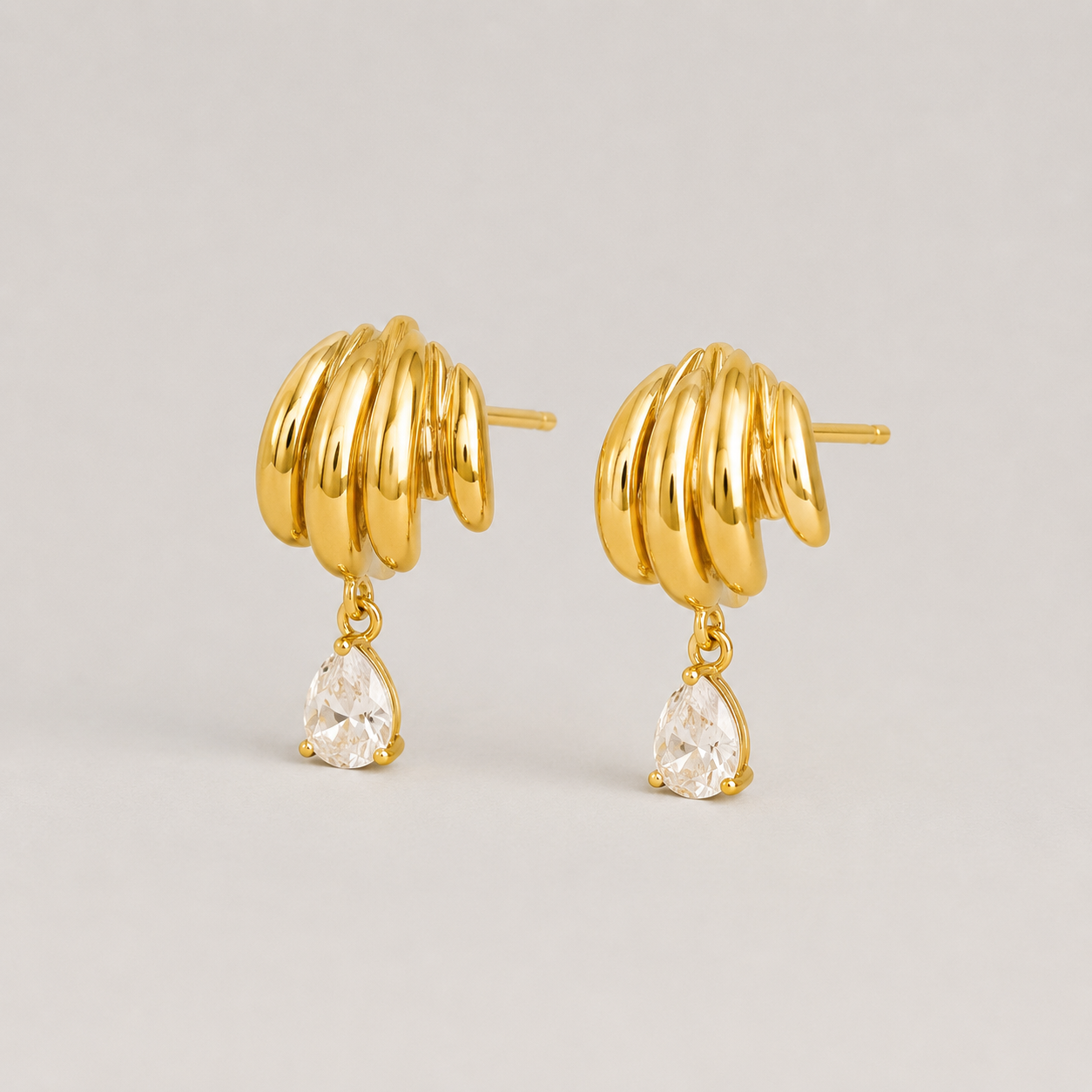 Odile White Zircon Teardrop Layered Drop Earrings
