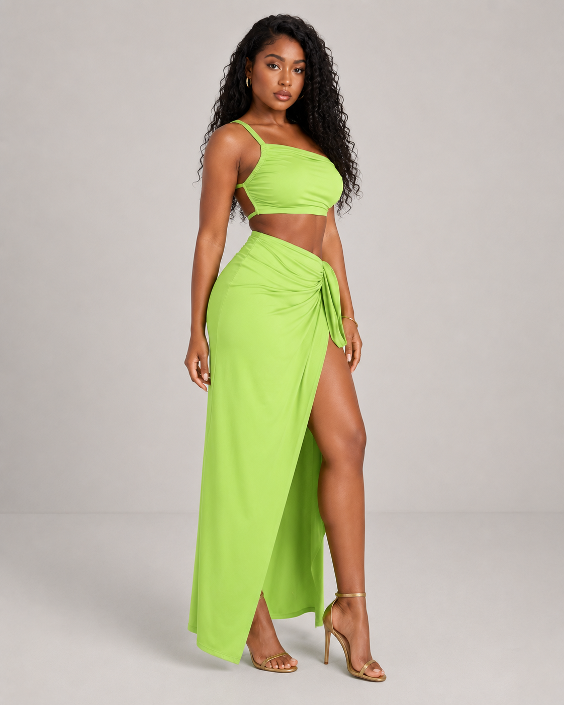 Aster One Shoulder Top and High Slit Maxi Skirt Set
