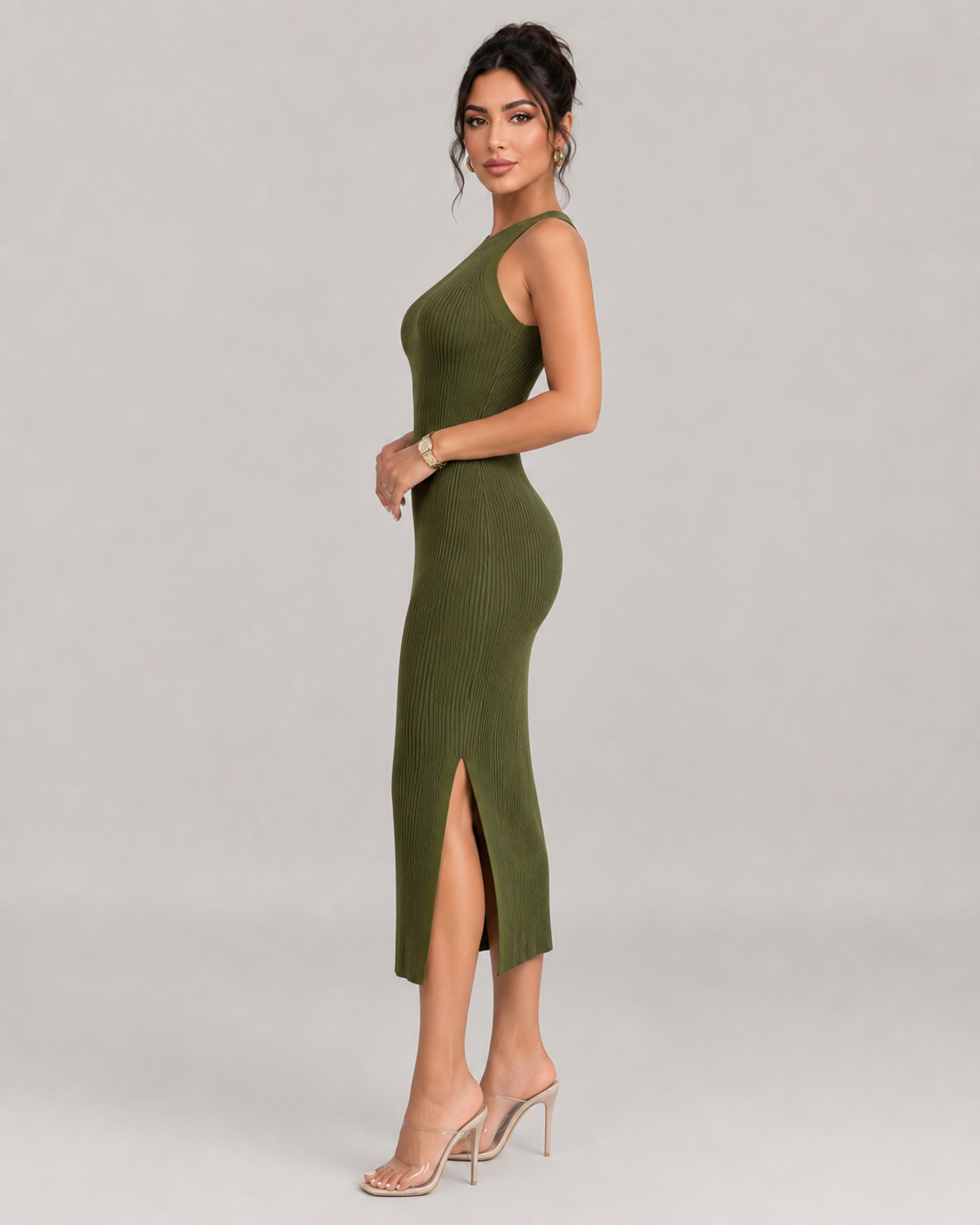 Ondine Wave Textured Stretch Knit Bodycon Midi Dress