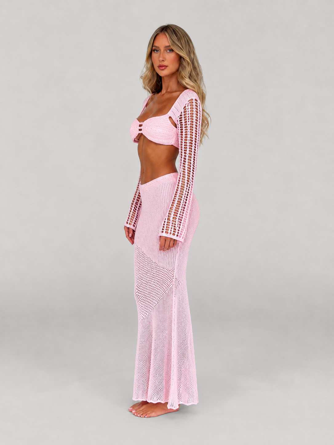 Suki Crochet Knit Crop Top and Midi Skirt Co-ord Set