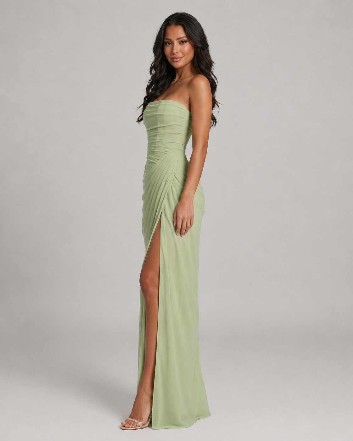 Briony Strapless Pleated Chiffon Mermaid Prom Dress