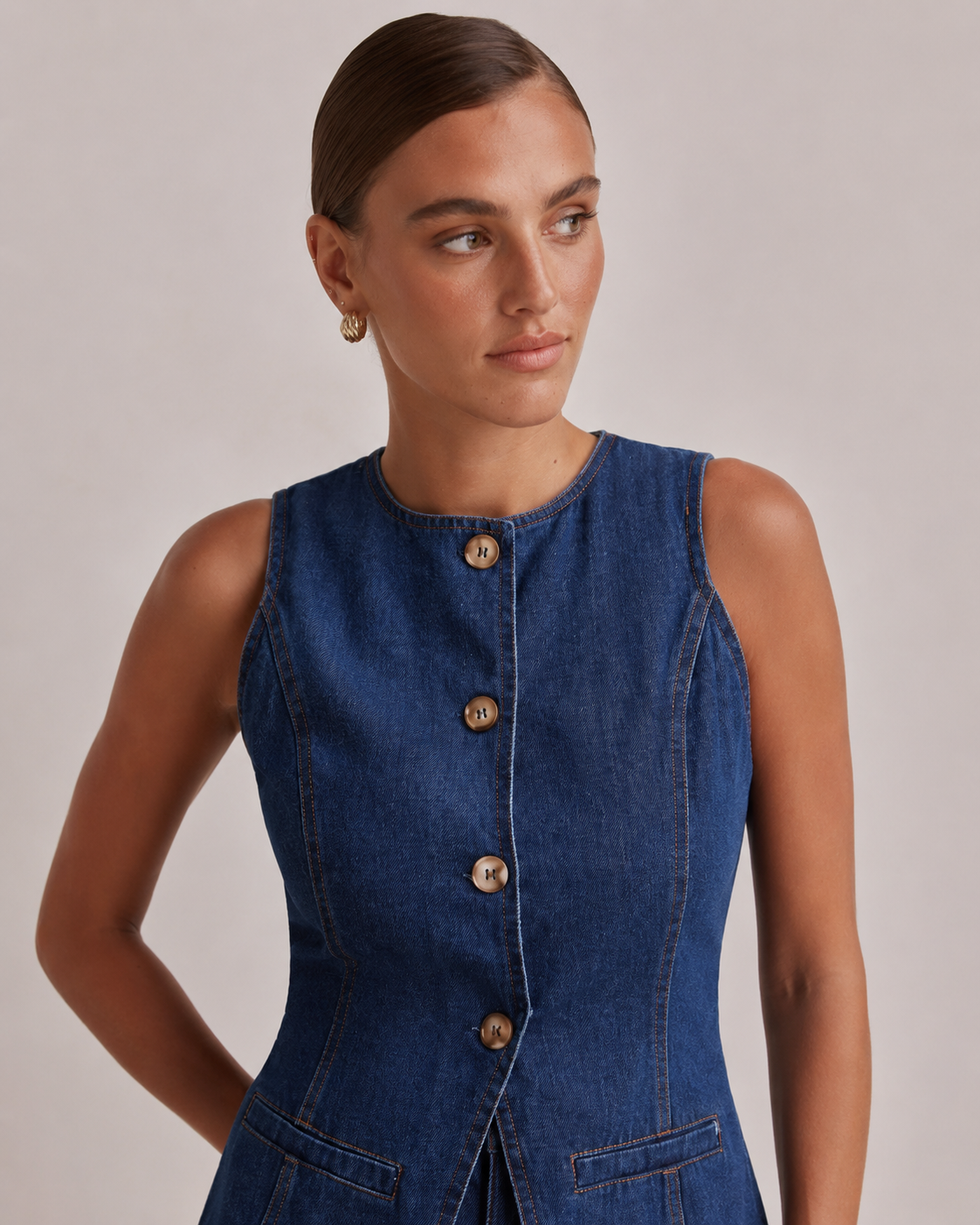 Cassia Waist Cinched Top and Denim Shorts Co-ord Set