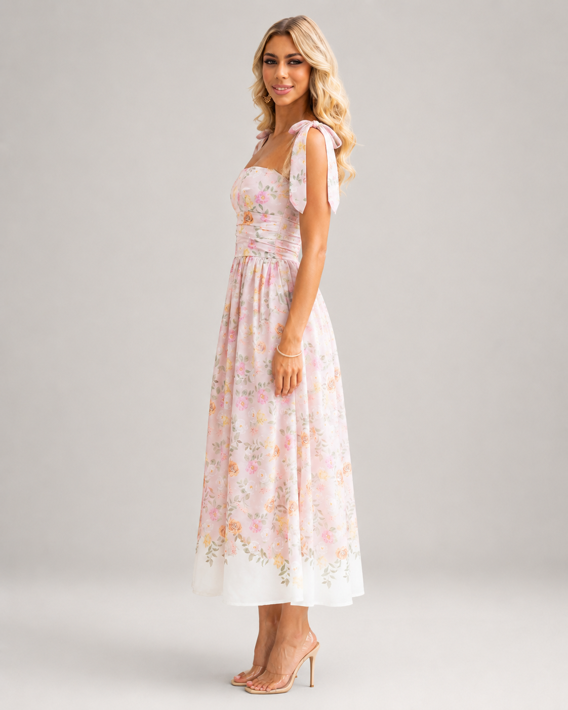 Colette Colour Block Floral Midi Dress with Straps
