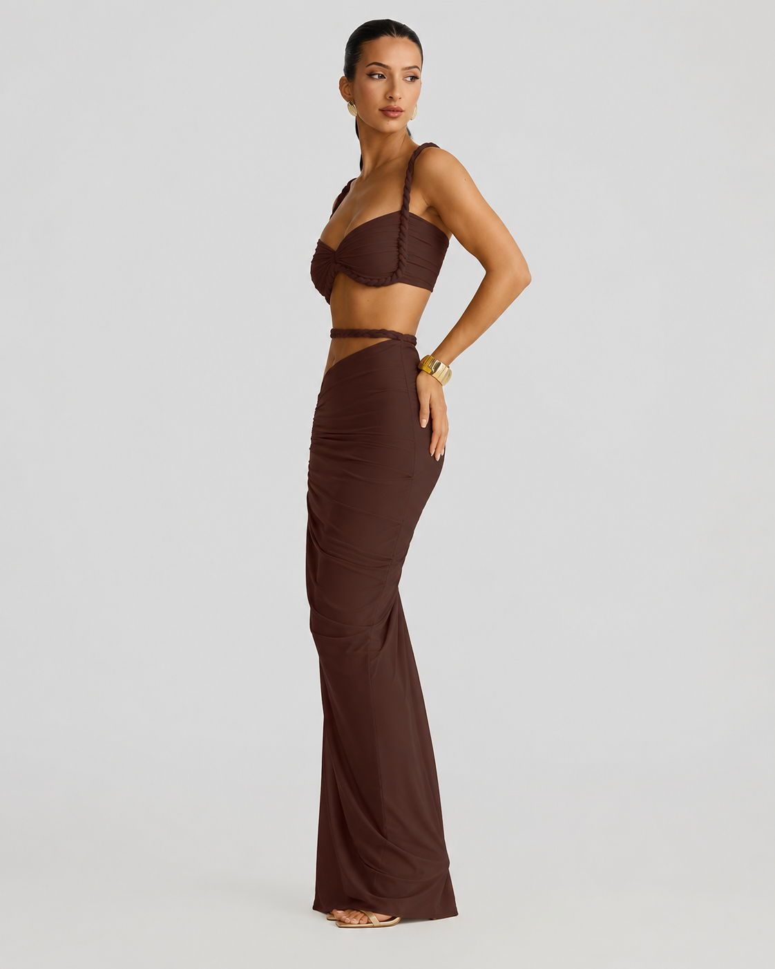 Clover Ruched Bralette Top and Maxi Skirt Co-ord Set