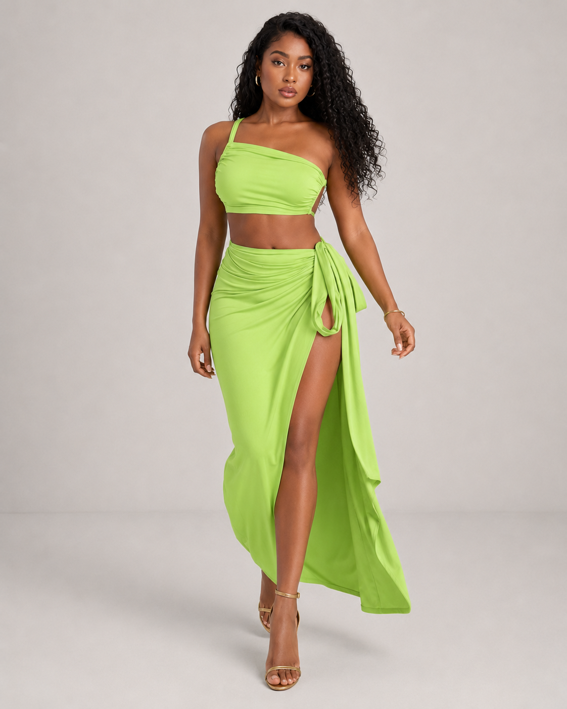 Aster One Shoulder Top and High Slit Maxi Skirt Set