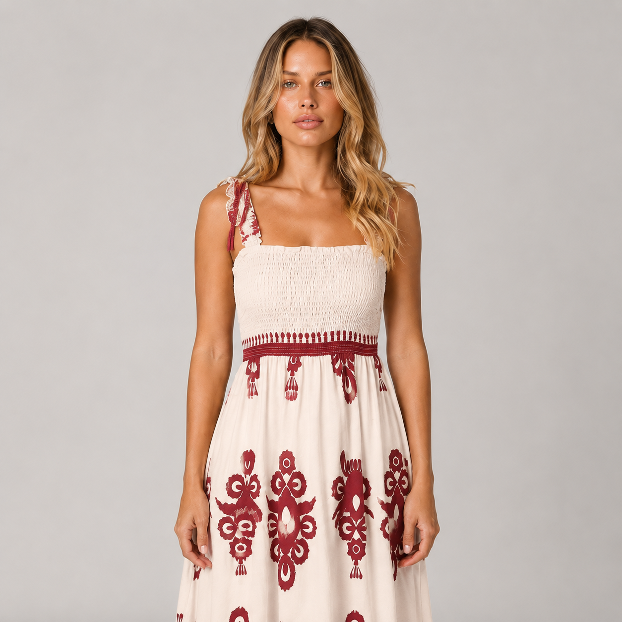 Meadow Strappy Fit and Flare Boho Print Maxi Dress