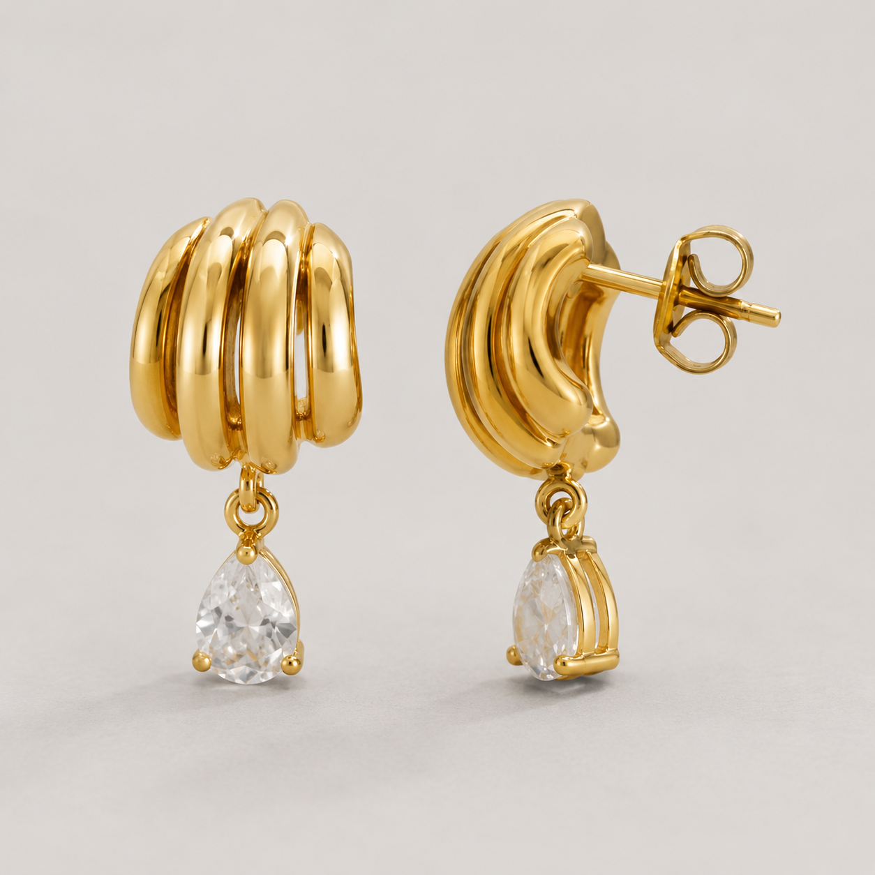 Odile White Zircon Teardrop Layered Drop Earrings