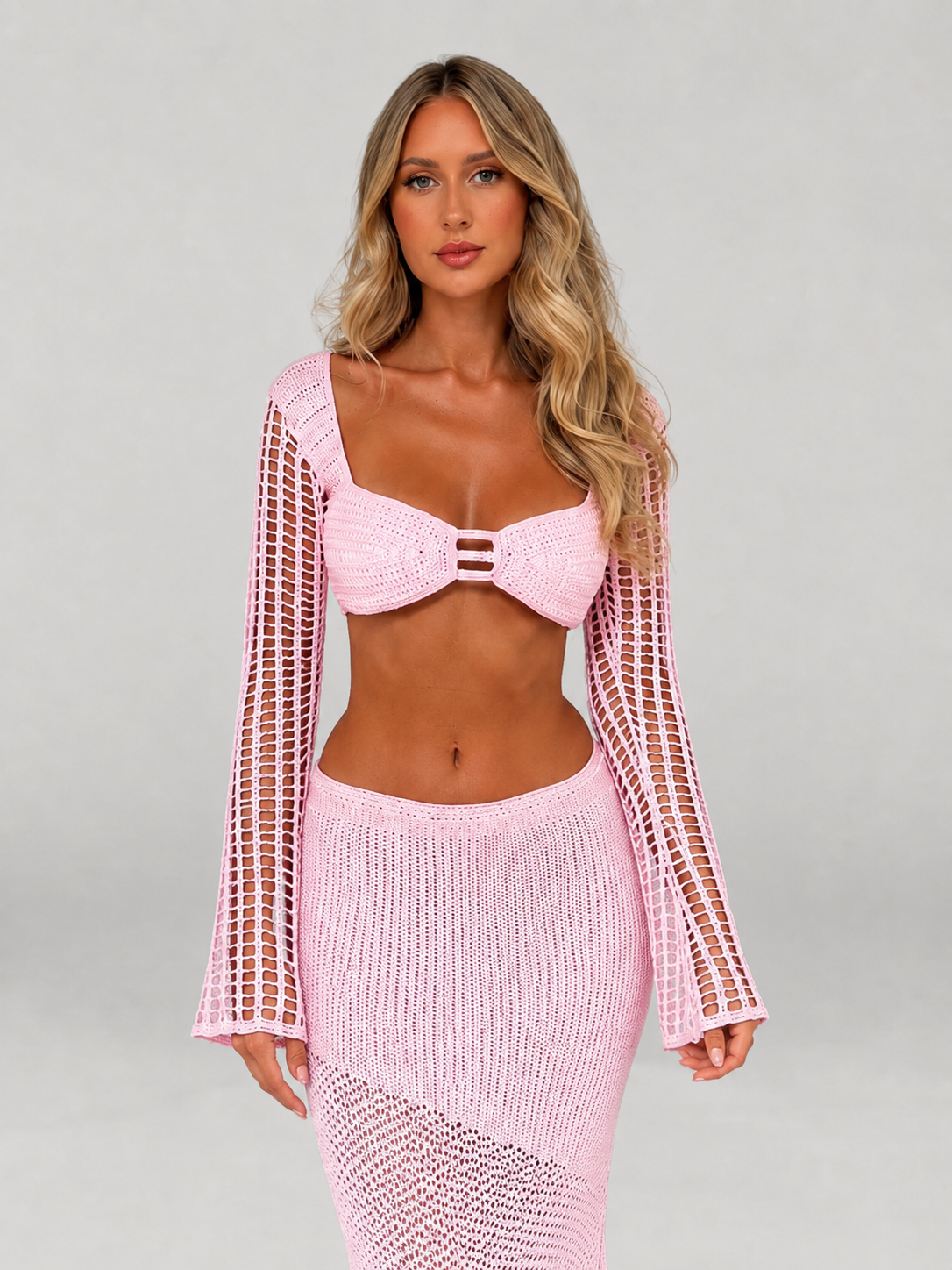 Suki Crochet Knit Crop Top and Midi Skirt Co-ord Set