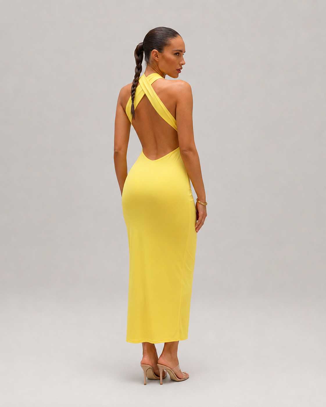 Honor Halter Deep V Backless Draped Split Maxi Dress