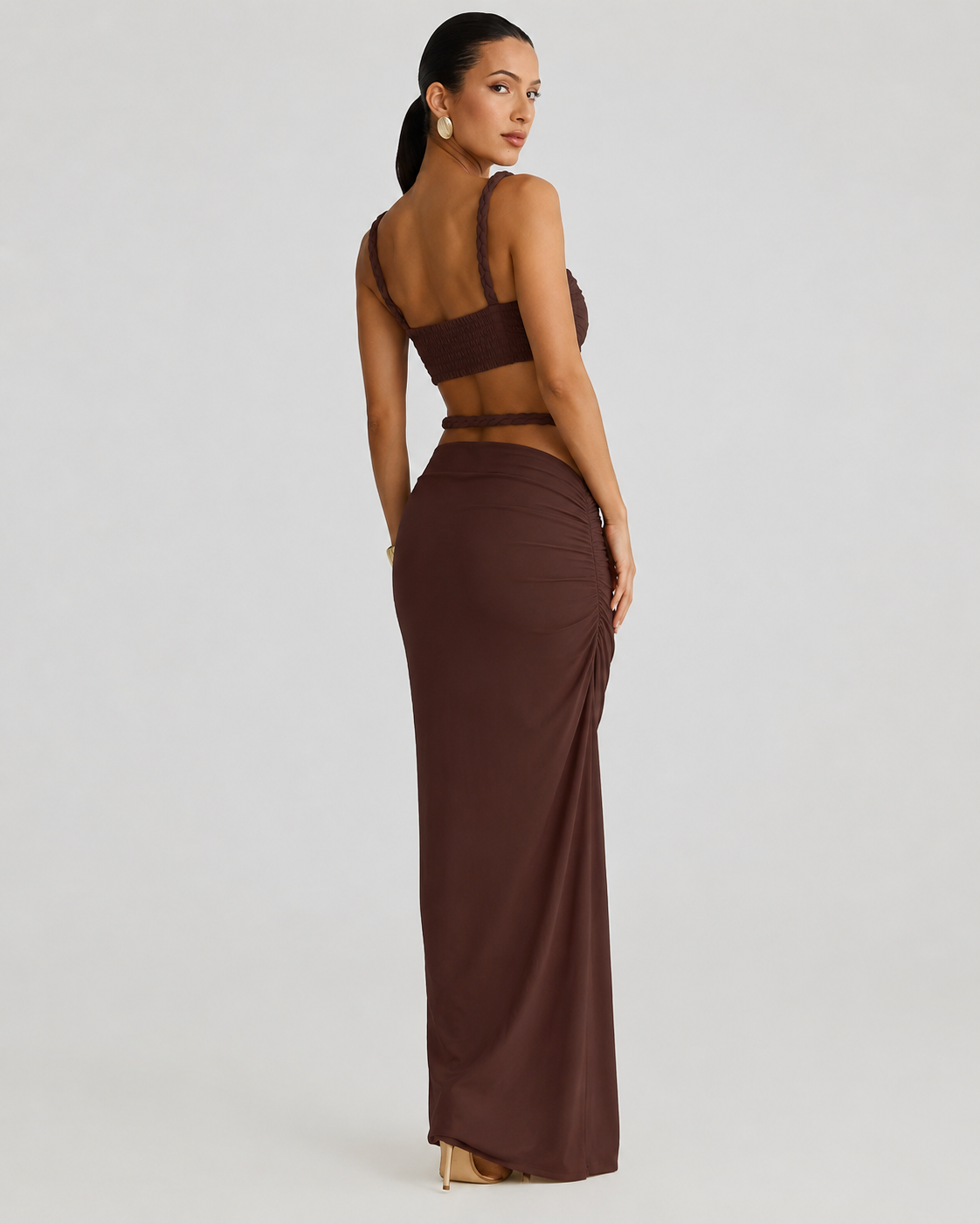 Clover Ruched Bralette Top and Maxi Skirt Co-ord Set