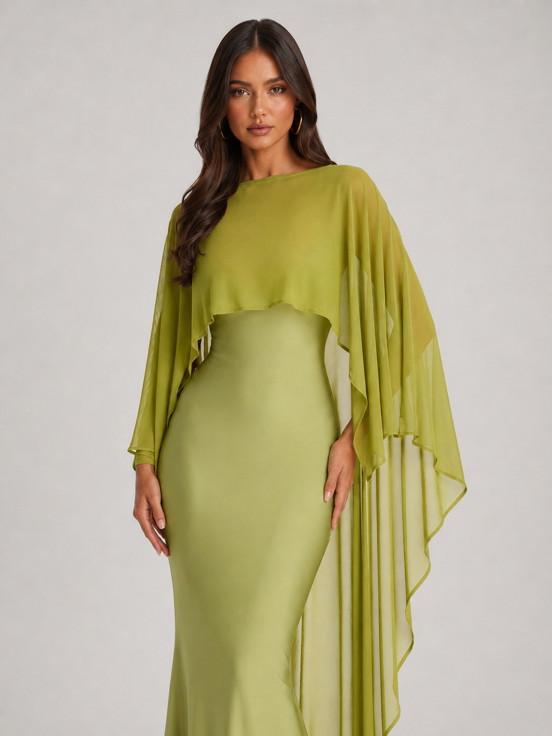 Lena Asymmetric Draped Shawl Detail Maxi Dress