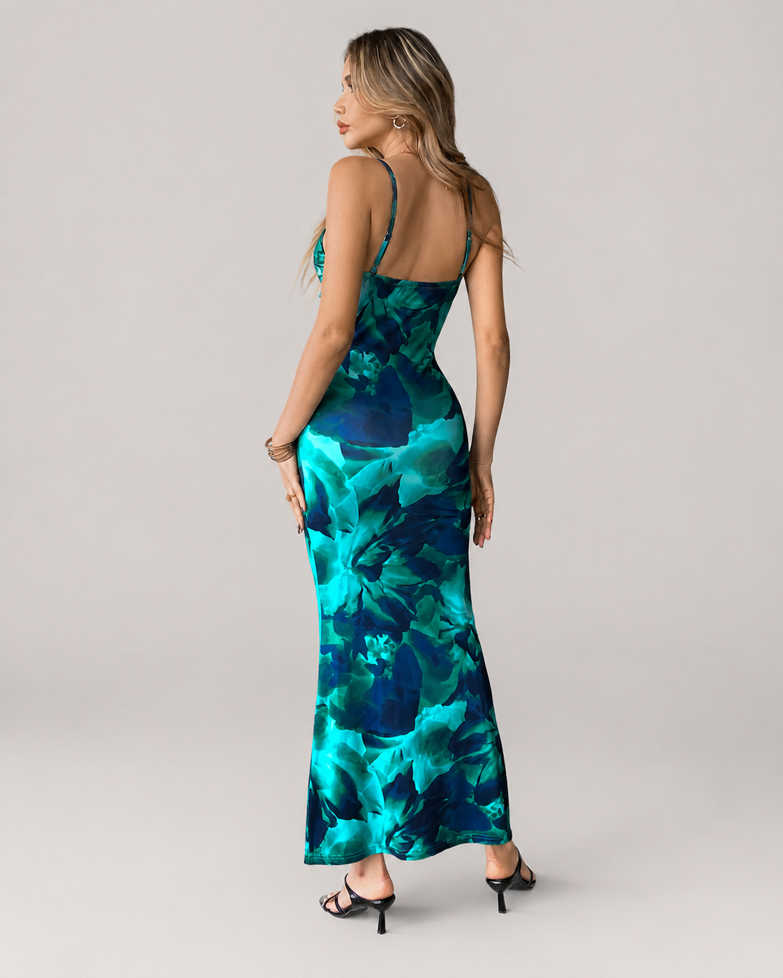Cleo Strappy Cut-Out Print Maxi Dress in Blue