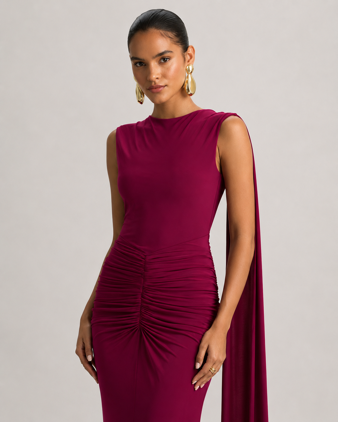 Verena Square Neck Backless Ruched Maxi Dress with Ribbon