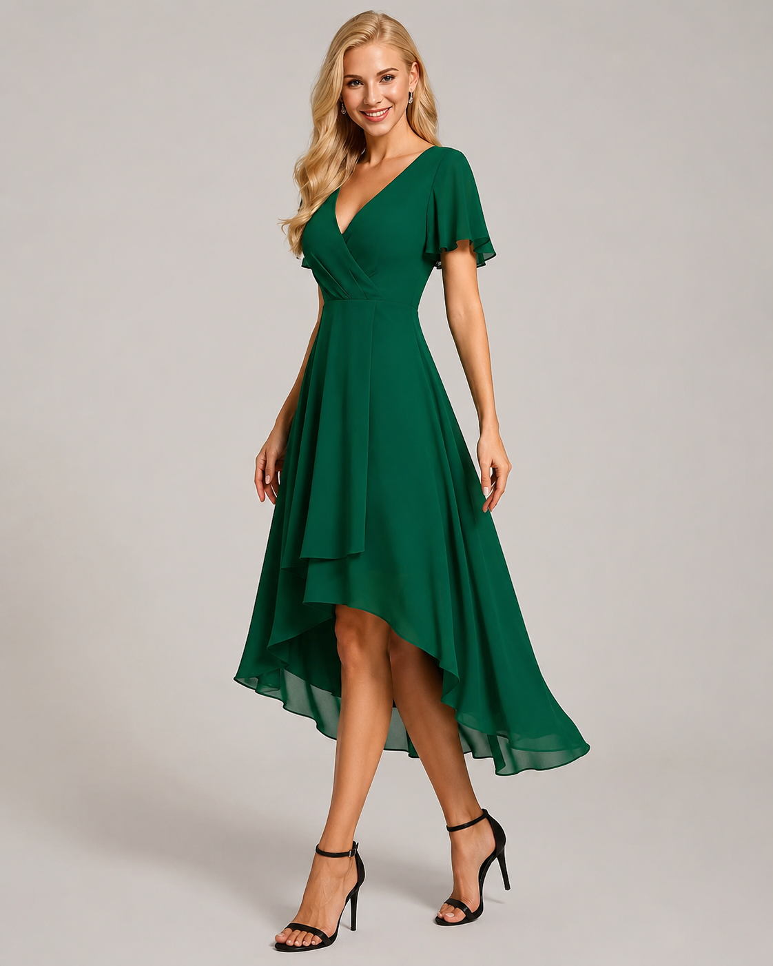 Clemency Ruffle Sleeve V-Neck Loose Midi Dress