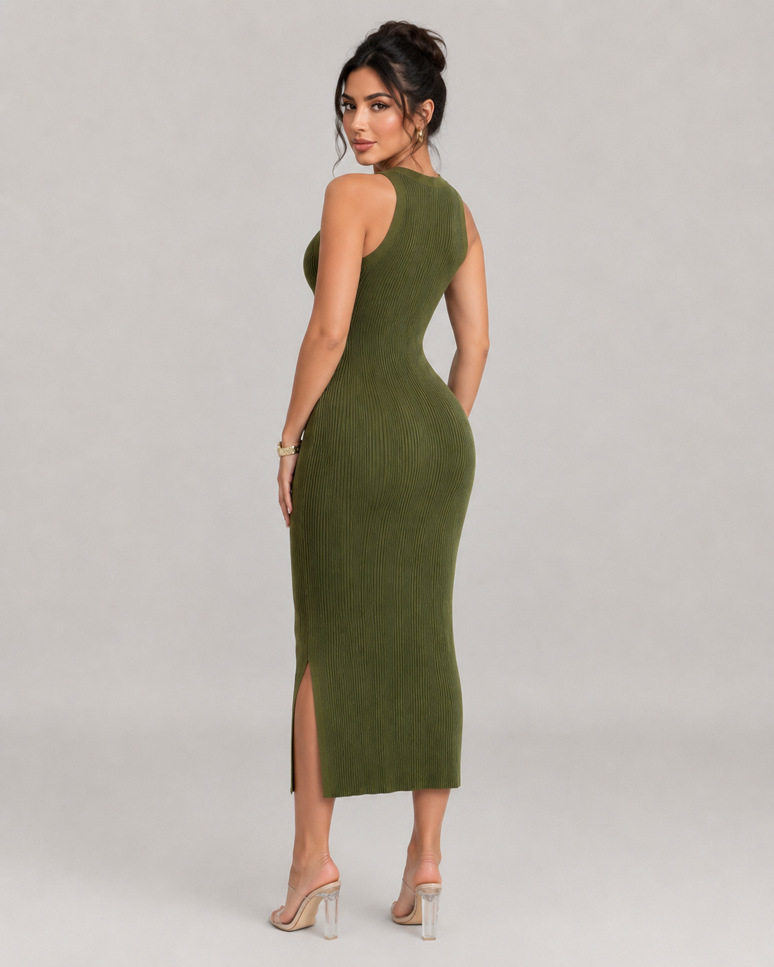 Ondine Wave Textured Stretch Knit Bodycon Midi Dress