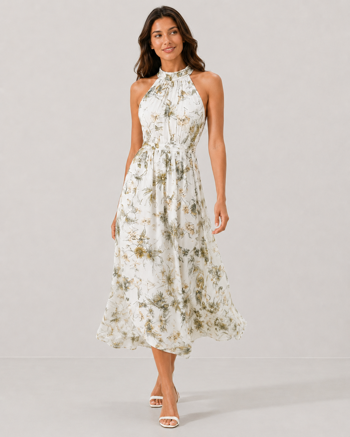 Posy Halter Neck Flowy Floral Chiffon Maxi Dress