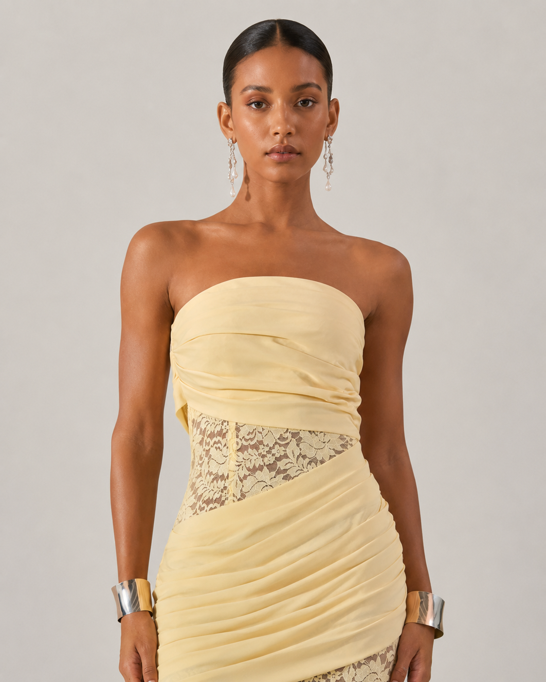 Araminta Strapless Lace High Slit Mermaid Maxi Dress