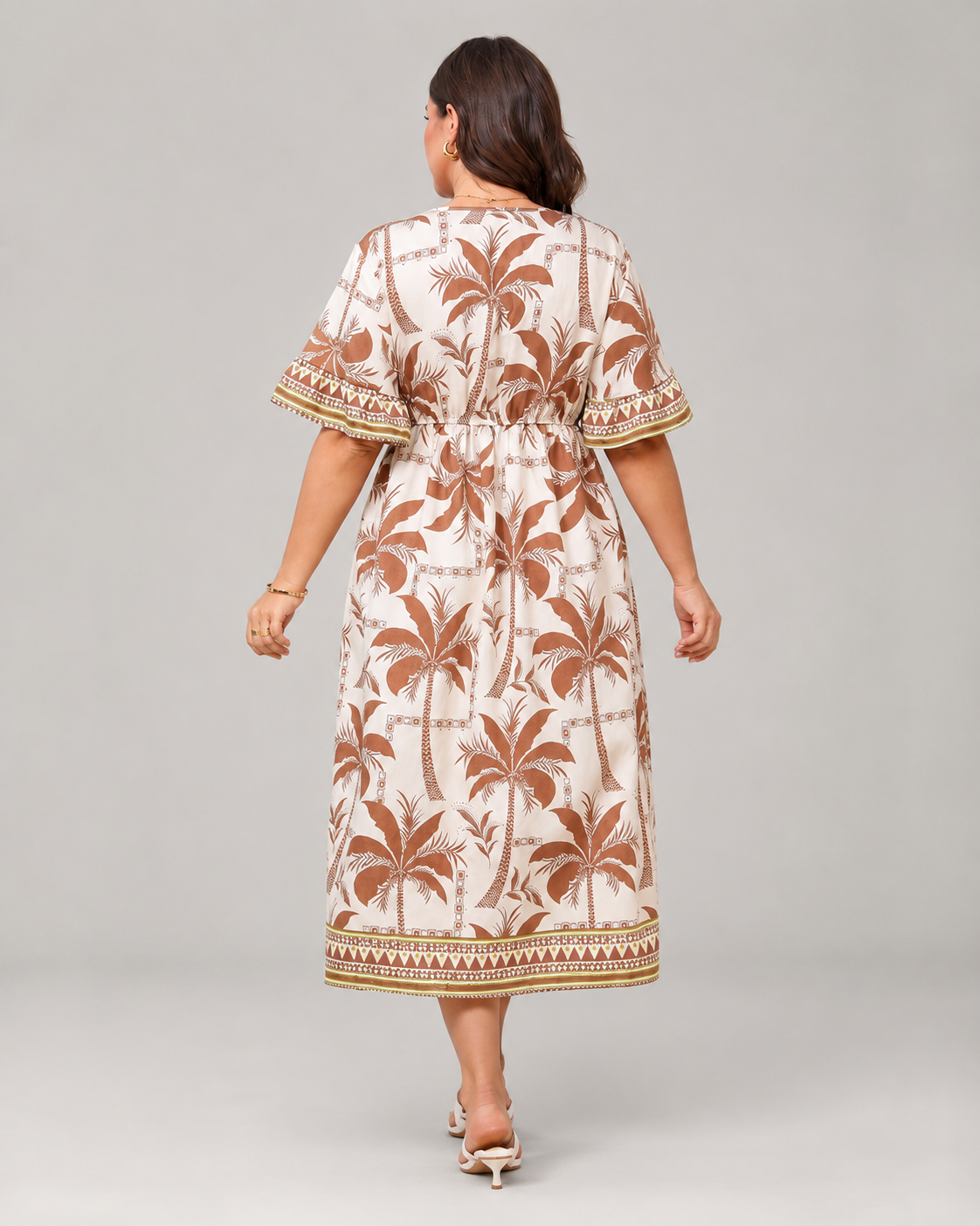Gwen Draped V-Neck Short Sleeve Curve Midi Dress