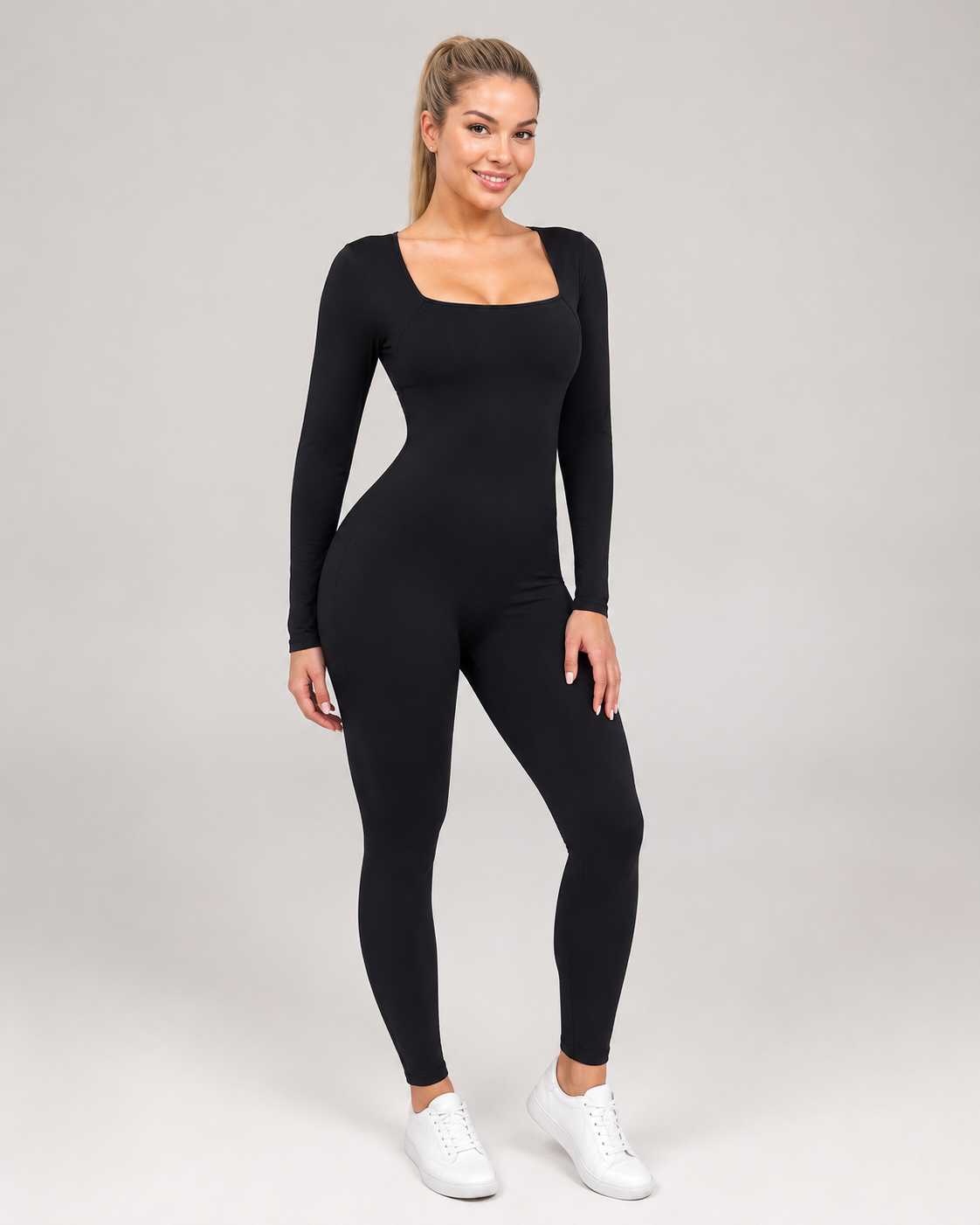 Piper Ribbed Long Sleeve Bodycon Workout Jumpsuit