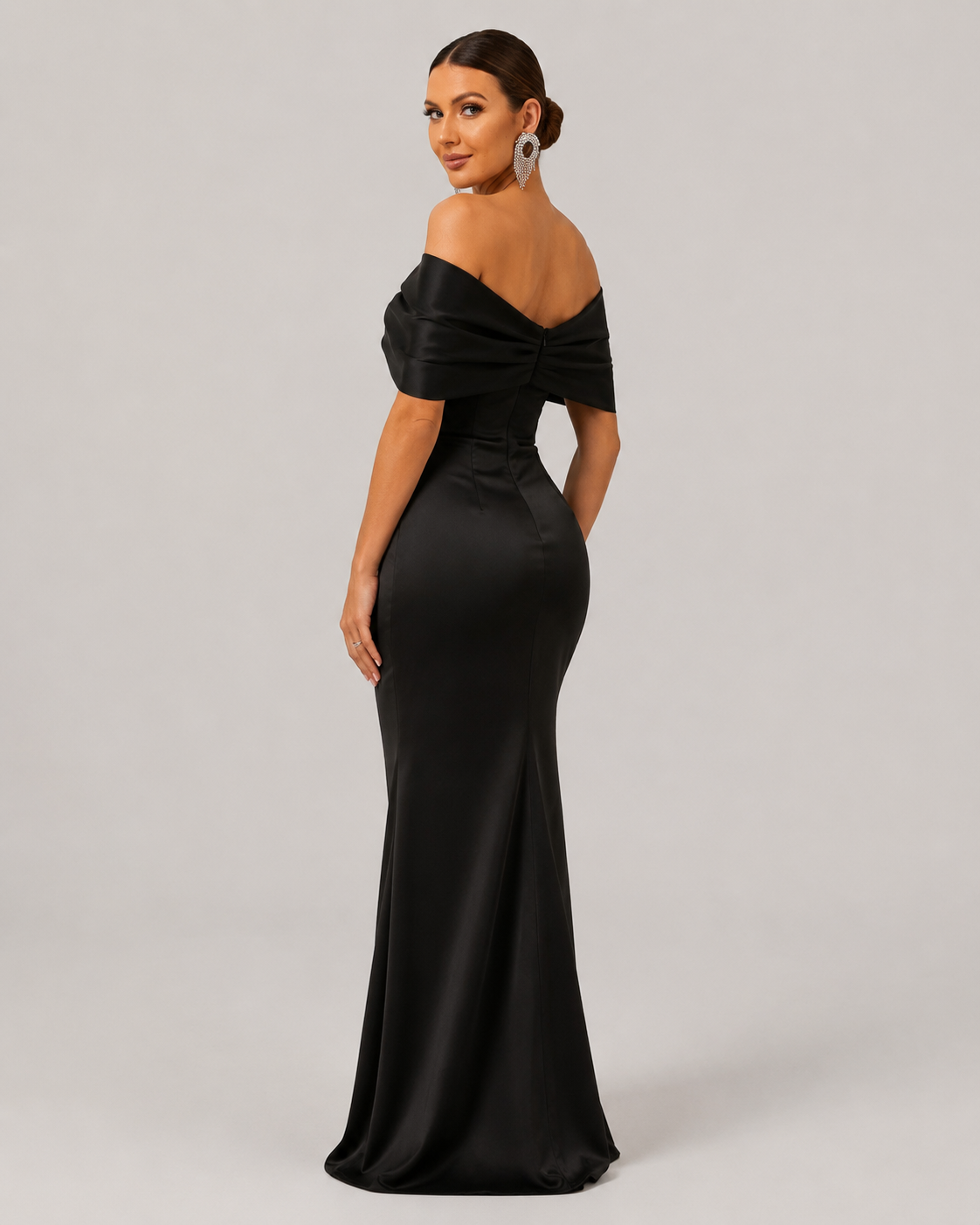 Cordelia Off Shoulder Satin Mermaid Evening Dress