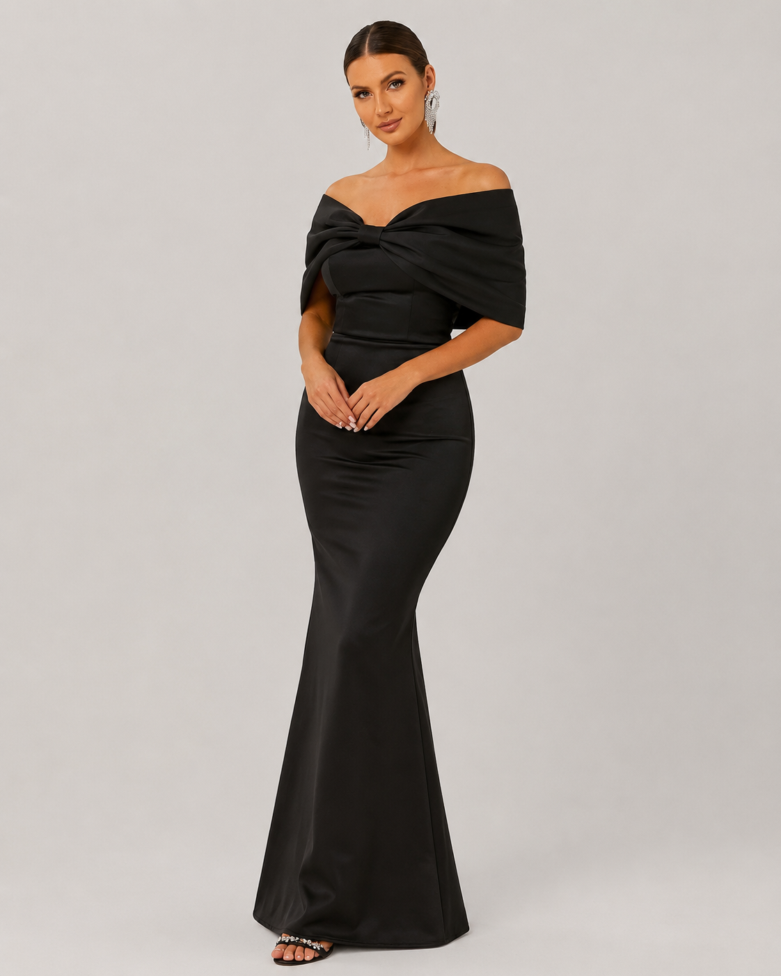 Cordelia Off Shoulder Satin Mermaid Evening Dress