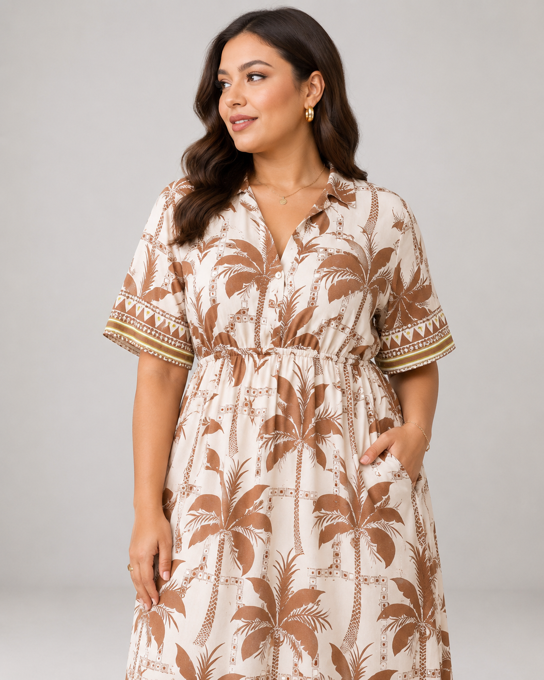 Gwen Draped V-Neck Short Sleeve Curve Midi Dress