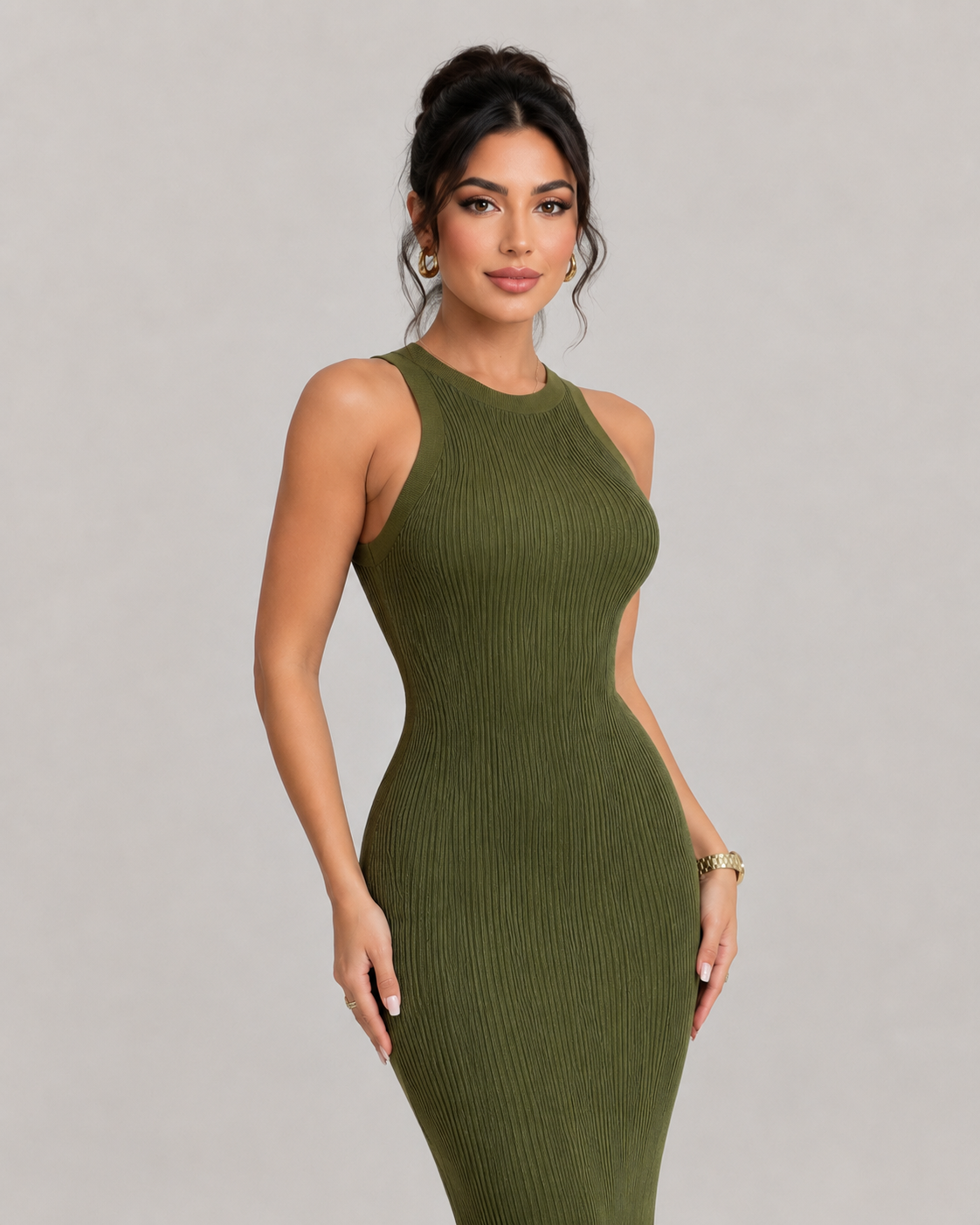 Ondine Wave Textured Stretch Knit Bodycon Midi Dress