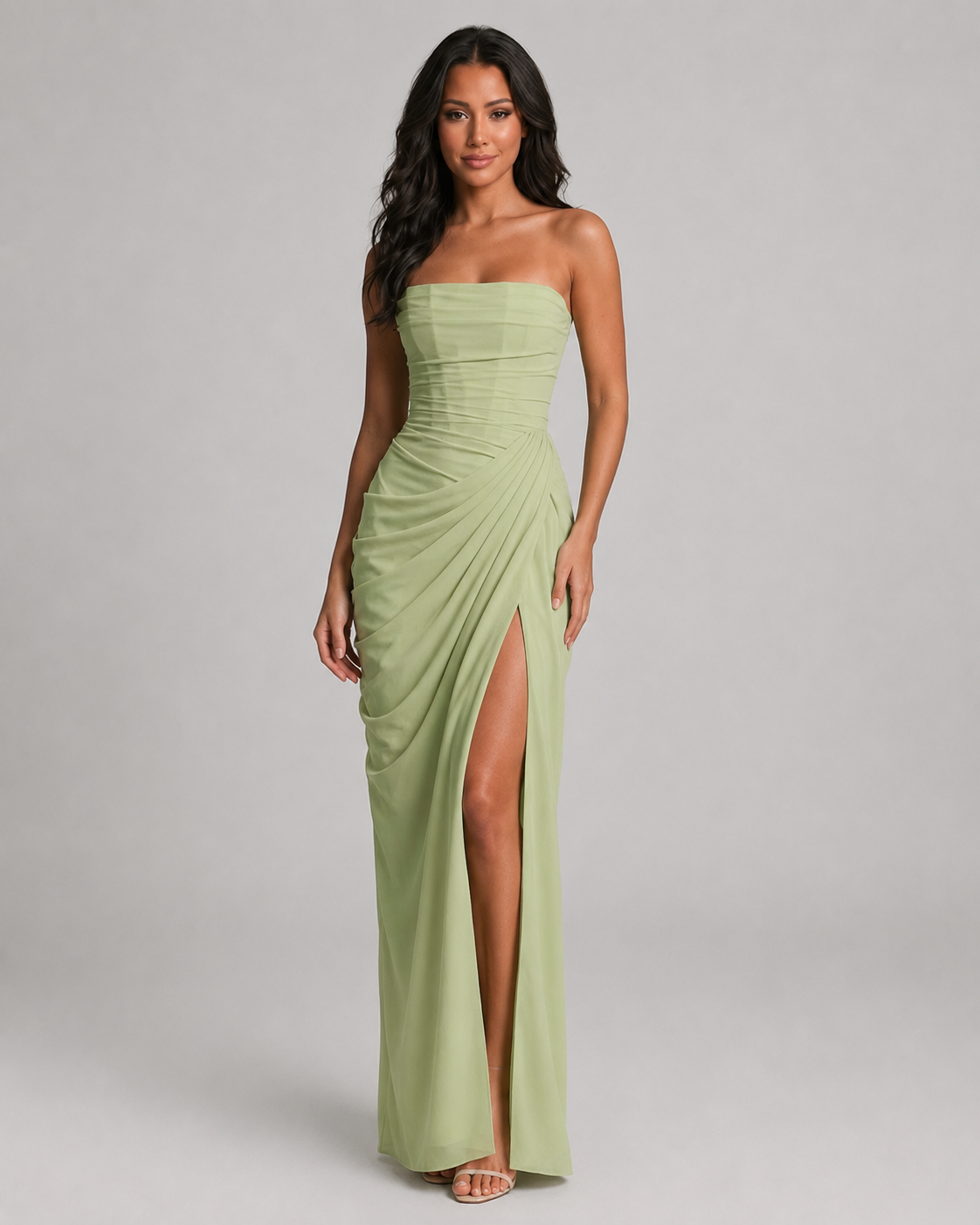 Briony Strapless Pleated Chiffon Mermaid Prom Dress