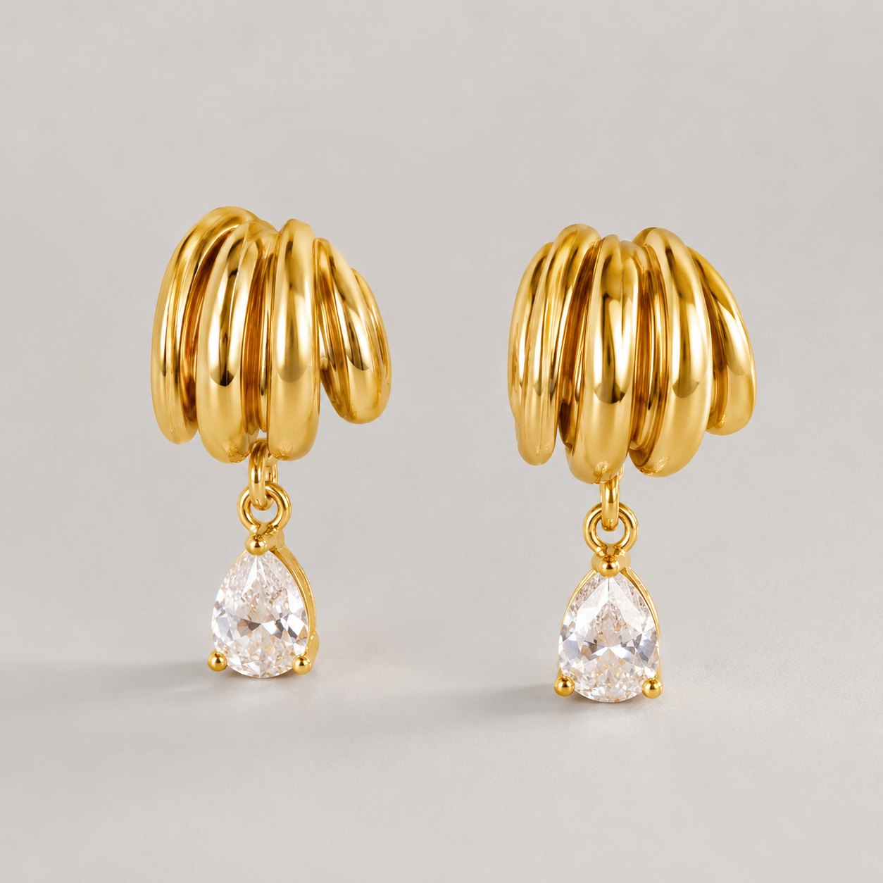 Odile White Zircon Teardrop Layered Drop Earrings